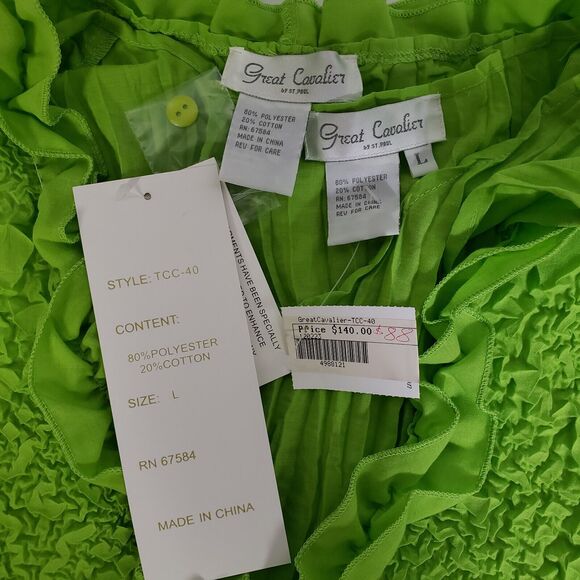Great Cavalier St. Paul Womens Blouse Shell 2 Piece Large Green Button Ruffle - Picture 10 of 12